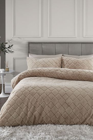 Catherine Lansfield Natural Soft Diamond Cosy and Warm Fleece Duvet Cover Set