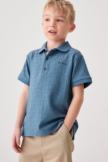 Paul Smith Junior Boys Mid Blue Short Sleeve Signature Jacquard Polo Shirt