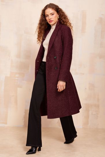 Friends Like These Burgundy Red Mid Length Boucle Coat
