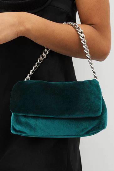 Teal Blue Velvet Chain Bag