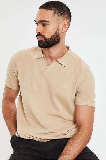 Threadbare Stone Open Collar Pique Polo Shirt