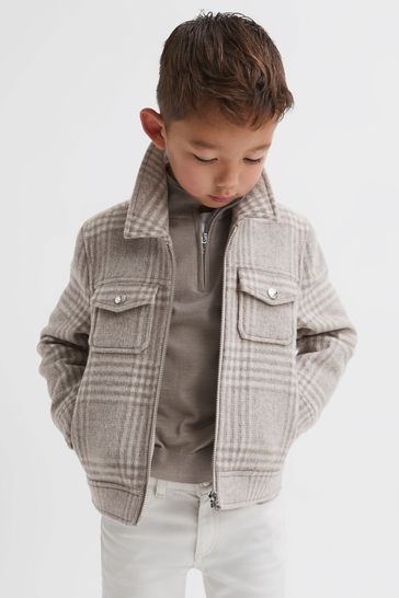 Reiss Oatmeal Check Peridoe Junior Wool Trucker Jacket