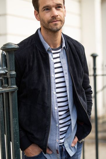 Blue suede bomber best sale jacket