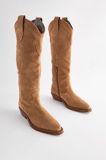 Tan Brown Forever Comfort® Leather Western/Cowboy Knee High Boots