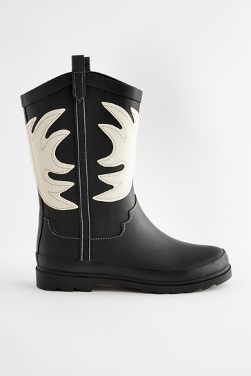 Black and white wellies discount