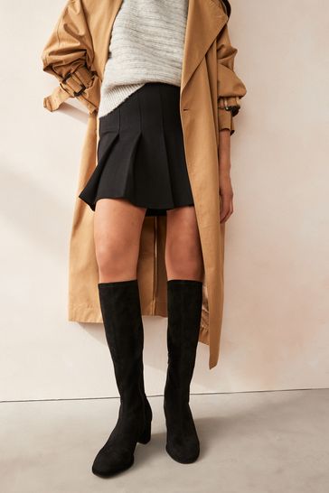 Black Standard Wide Fit Forever Comfort Sock Block Knee High Boots
