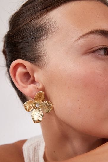 Gold flower statement earrings cheap