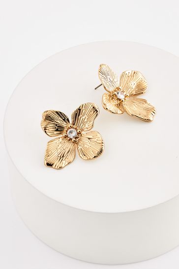 Large gold sales flower earrings