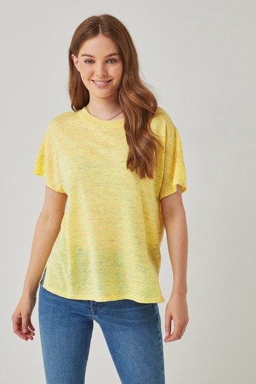 Linen Yellow Linen Split Sleeve T-Shirt