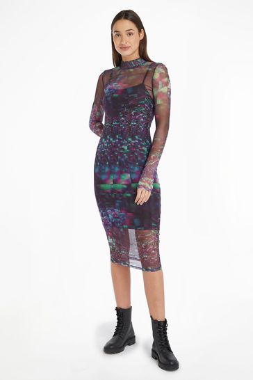 Buy Calvin Klein Jeans Blue Mesh Long Sleeve Dress from Next Ireland