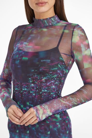 Mesh long 2025 sleeve dress