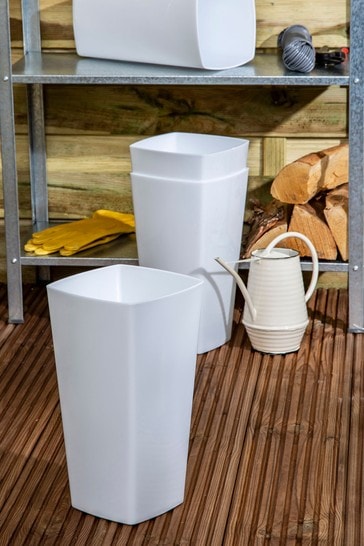 Wham Set of 4 White Studio 16cm Tall Square Plastic Planters