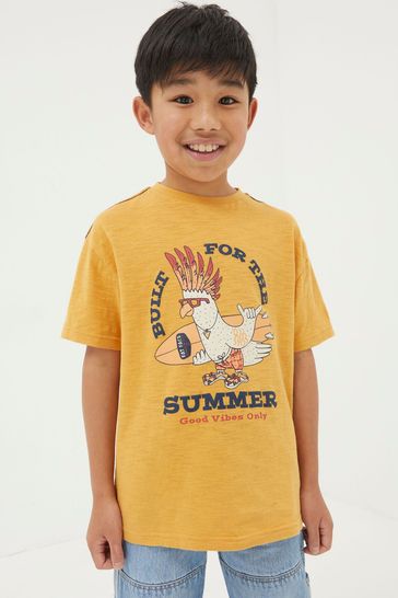 FatFace Yellow Built For Summer Jersey T-Shirt