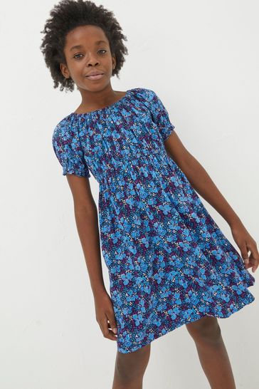 Midi blue floral cheap dress