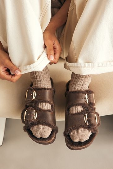 Fur strap sandals on sale
