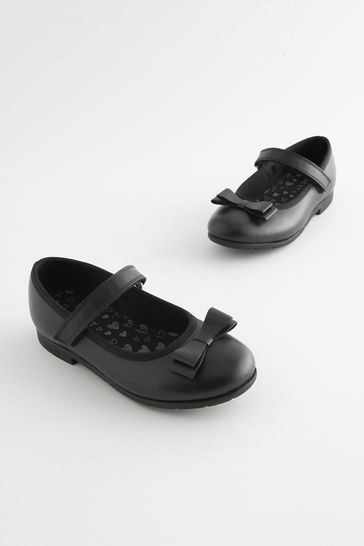 Black Matt School Leather Bow Mary Jane Shoes
