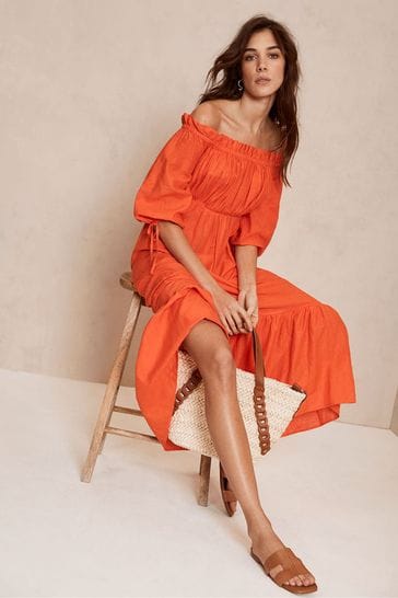 Mint Velvet Orange Bardot Maxi Dress