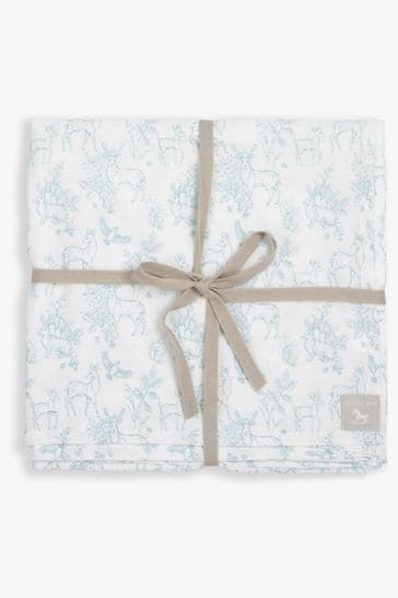 The Little Tailor Blue Baby Easter Bunny Print Muslin Blanket