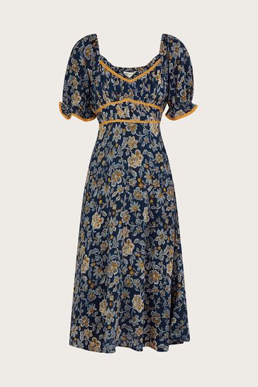 Buy Monsoon Blue Dotty Flower Dress from Next Ireland