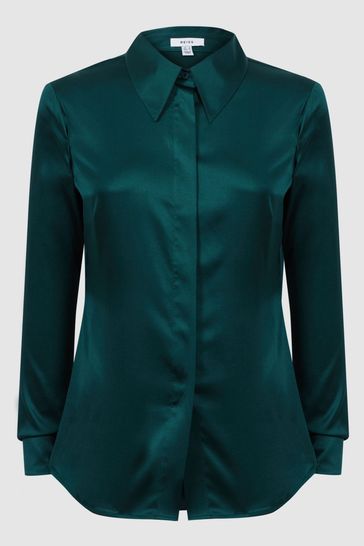 Reiss Teal Sofia Silk Shirt