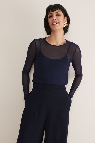 Navy mesh online top