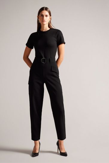 Ted Baker Graciej High Waisted Belted Tapered Cargo Black Jumpsuit