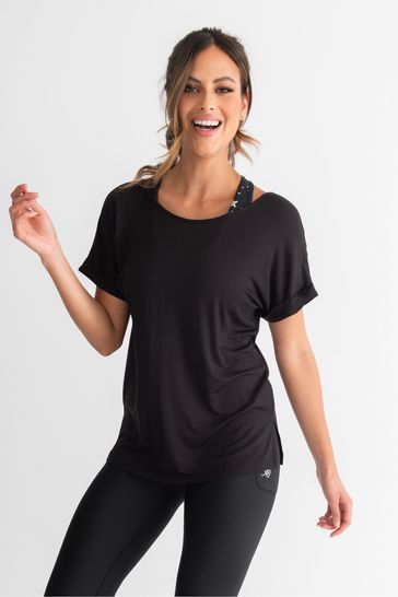 Buy Pour Moi Black Energy Cross Short Sleeve Yoga Top from Next Luxembourg