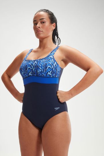 Speedo Blue Womens Shaping Contour Eclipse 1 Piece Swimsuit