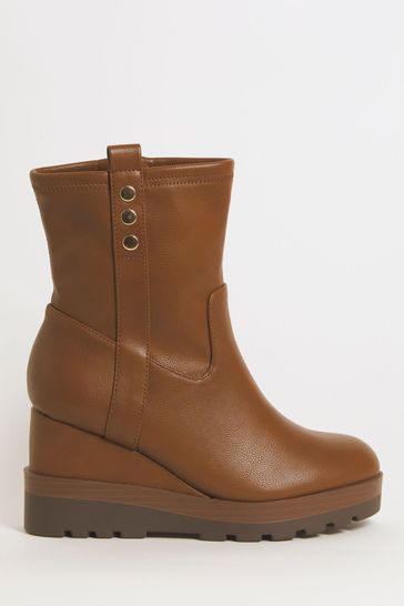 Simply Be Brown Ankle Wedge Boots With Stud Detailing In Wide Fit