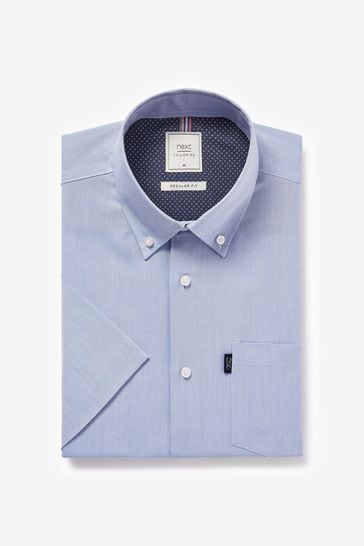 Blue button down hot sale shirt white collar