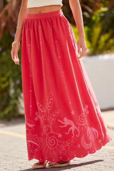 Red pink midi skirt top