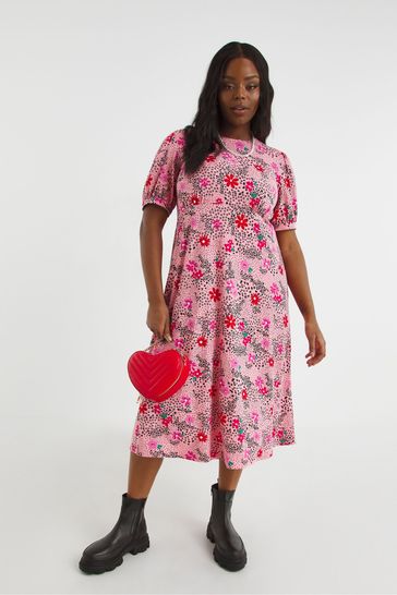 Simply Be Pink Print Supersoft Midi Dress