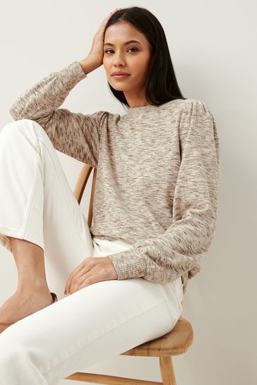 Buy Neutral Spacedye Cosy Lightweight Soft Touch Sleeve Detail Crew Neck  Jumper from Next Luxembourg