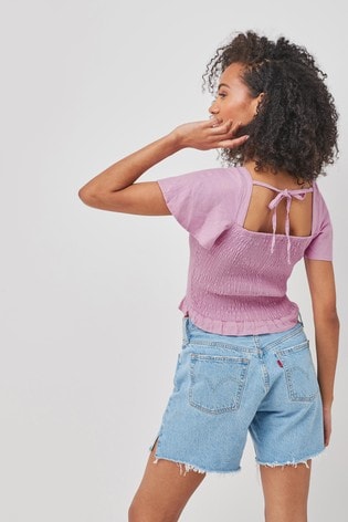 Linen Blend Smocked Top from Next Lithuania