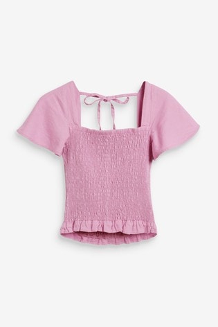 Linen Blend Smocked Top from Next Lithuania
