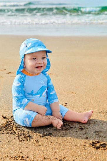 JoJo Maman Bébé Blue Shark UPF 50 1-Piece Sun Protection Suit