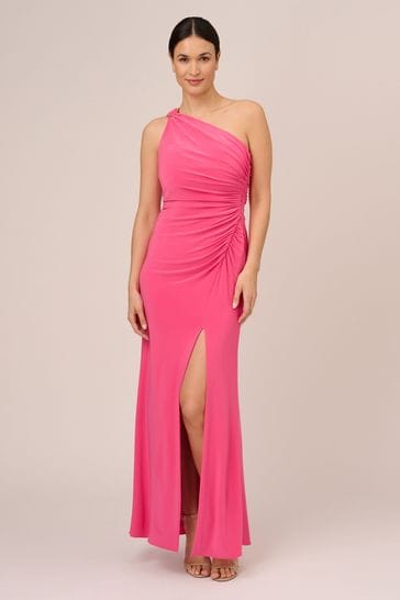 Adrianna Papell Pink One Shoulder Jersey Gown