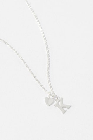 Accessorize Sterling Silver Heart Initial Necklace - K