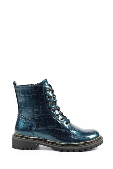 Lunar Blue Regan Croc Effect Ankle Boots