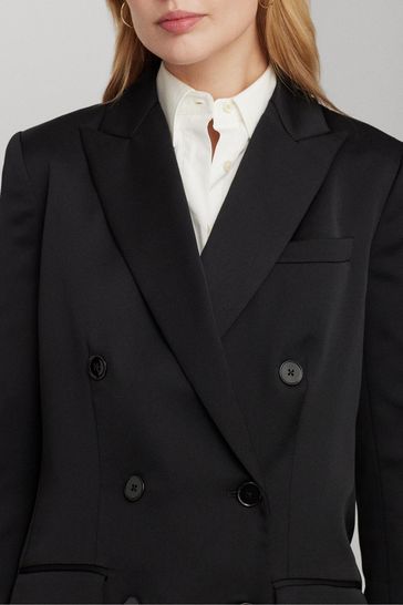 Buy Lauren Ralph Lauren Double Breasted Satin Crepe Black Blazer