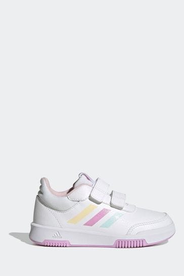 adidas White/Light Pink Tensaur Hook and Loop Shoes
