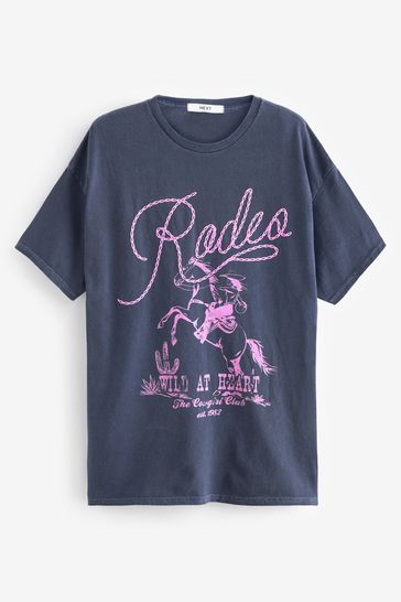 Buy Blue 100 Cotton Rodeo Western Cowboy Graphic Slogan T Shirt from Next Turkey
