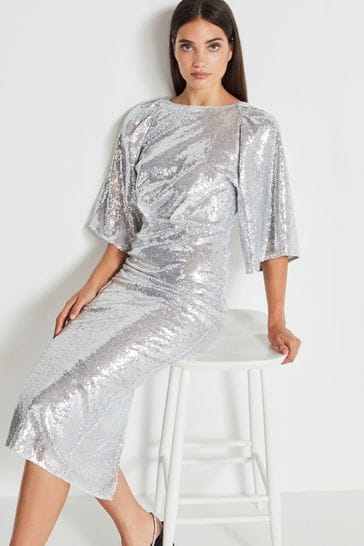 Silver sequin sales midi dress