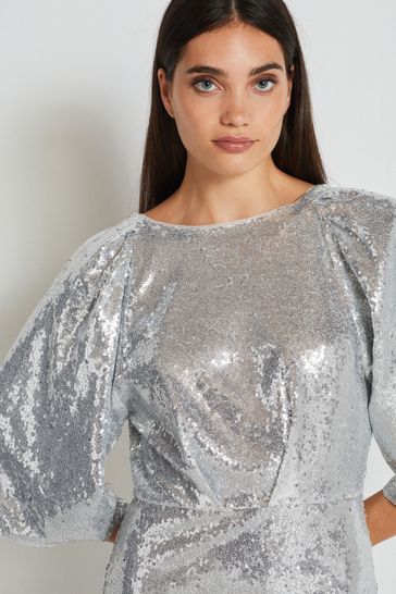 Buy Silver Sequin Batwing Midi Dress from Next Luxembourg