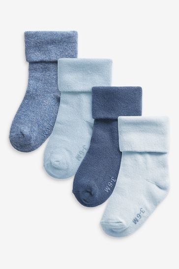 Blue 4 Pack Roll Top Baby Socks (0mths-2yrs)