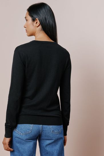 Buy Albaray Silk Blend Classic Crew Black Jumper from Next Luxembourg