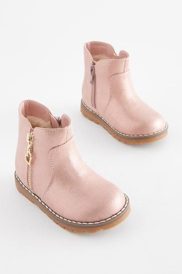 Pink Shimmer Standard Fit (F) Chelsea Zip Boots