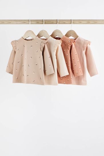 Rust Brown Cream Floral Baby Long Sleeve Tops 4 Pack