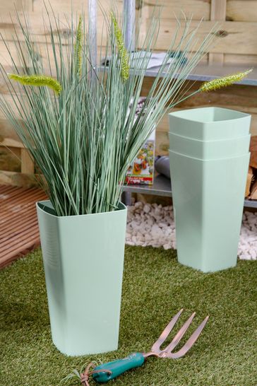 Wham Set of 4 Green Garden Studio 16cm Tall Square Plastic Planters