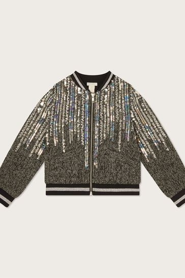 Monsoon Grey Tweed Jewelled Bomber Jacket
